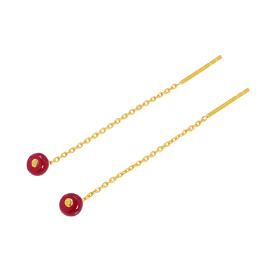若华珠宝红宝石耳环女18K金耳线
