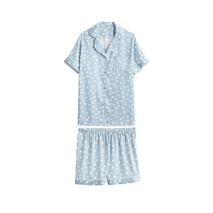 DEFINE法式夏季睡衣女两件套仿真丝质薄款波点短袖裤家居服女2025