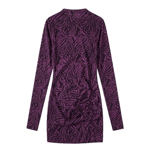 desigual26春夏新品紫色修身波纹肌理面料女式短裙连衣裙