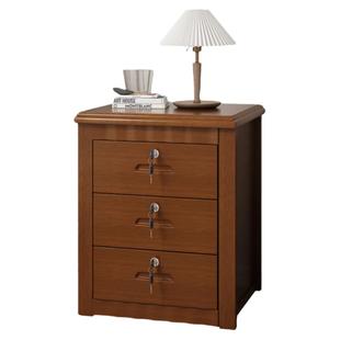 带锁三抽实木中式床头柜整装卧室家用简约现代轻奢床边收纳储物柜