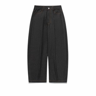 TIRES 25SS 日系复古黑色弯刀牛仔裤 直筒宽松丹宁原牛百搭长裤