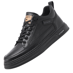 红蜻蜓男鞋秋冬新款真皮板鞋男士鞋子软底休闲皮鞋黑色高级感痞帅