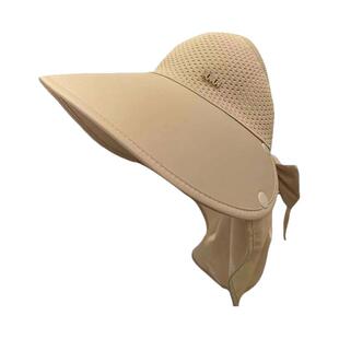 护脸护脖子大檐防晒遮阳帽女春夏季可扎马尾空顶太阳帽户外防晒帽