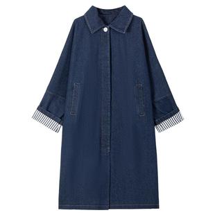 KEIKO 日系领巾饰斗篷形牛仔风衣女2026春季航海系宽松中长款外套