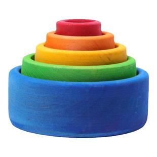 德国Grimm's格林彩虹积木叠碗叠杯10351红色10350蓝色套盒玩具3+