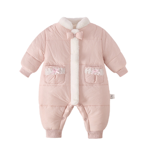 [抗菌远红外]夹棉婴儿连体衣女小童加绒秋冬红色哈衣宝宝保暖爬服