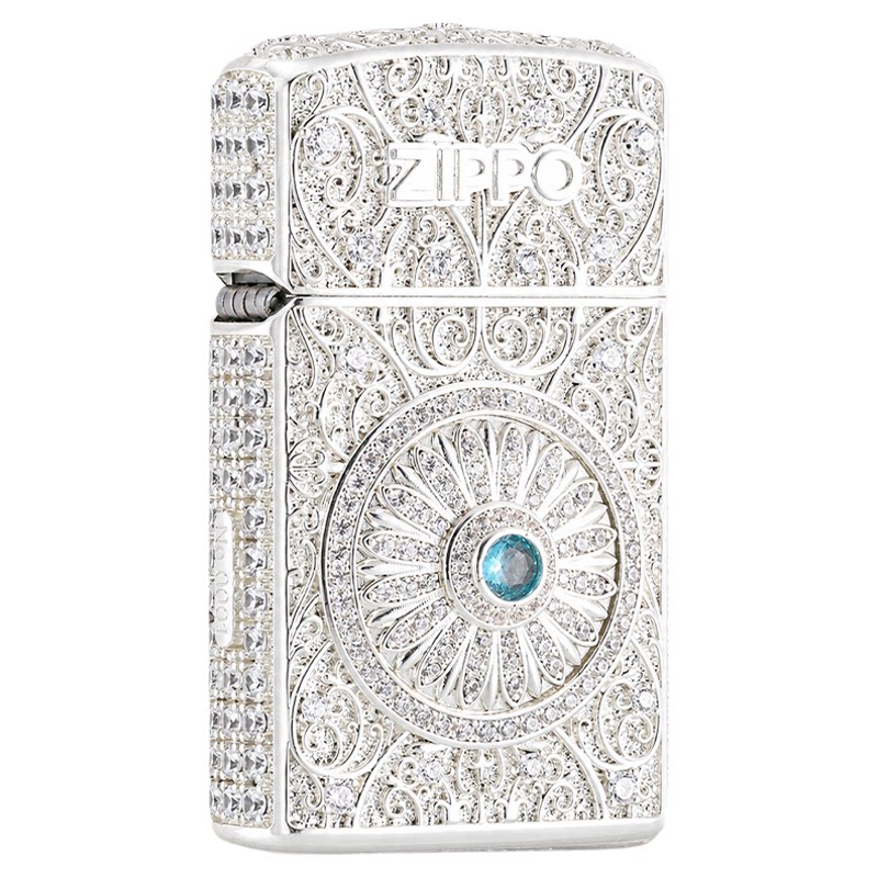 ZIPPO纤巧窄版满钻罗盘防风打火