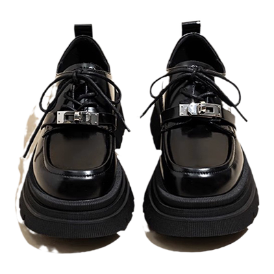 粗跟一脚蹬小皮鞋厚底英伦风单鞋