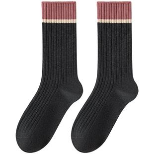 袜子女秋冬纯棉中筒袜2025新款爆款撞色堆堆灰色长袜配乐福鞋