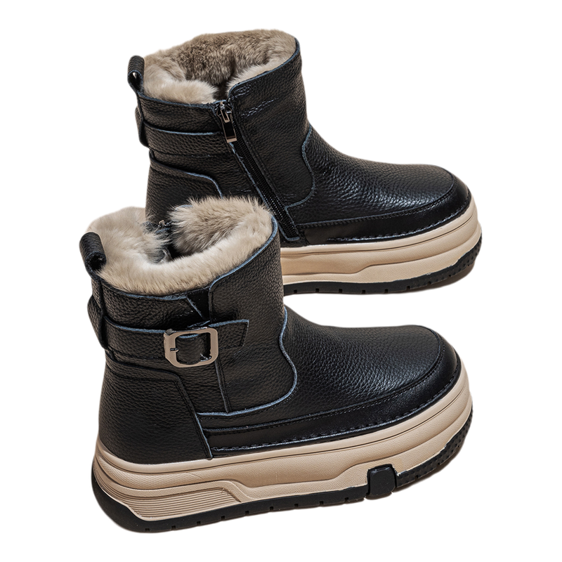 头层牛皮真毛厚底增高女雪地靴