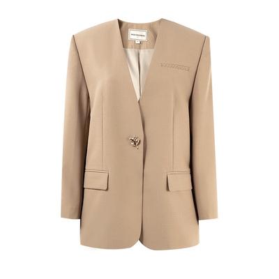 MISSCOCOON时尚美拉德V领精纺羊毛西装通勤外套春款