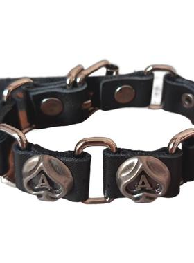 朋克桃心骷髅铆钉头层牛皮手链