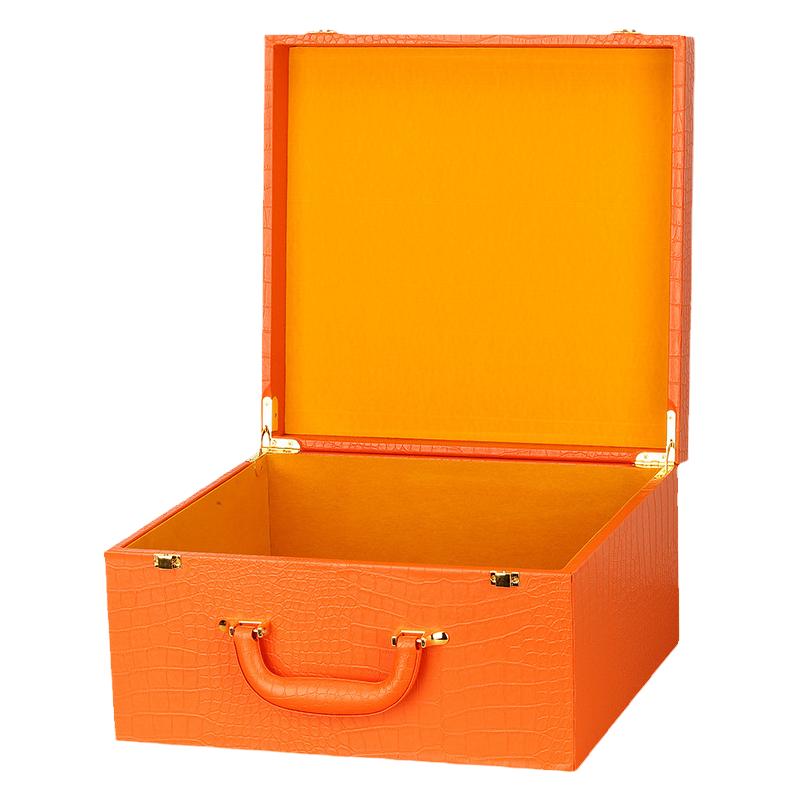 34*33*18高档箱包包装盒鳄鱼纹PU皮质橙色礼品盒木质手提皮包皮盒