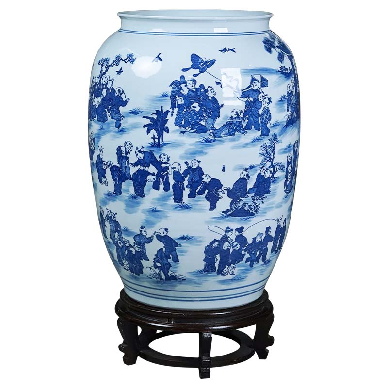 景德镇青花瓷百子闹春书画缸