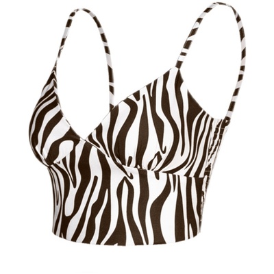 斑马纹带胸垫背心法式复古原创