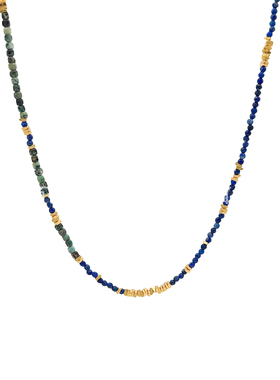 JoJo｜设计师款克莱因蓝天然石松石碎金子四芒星串珠项链锁骨链