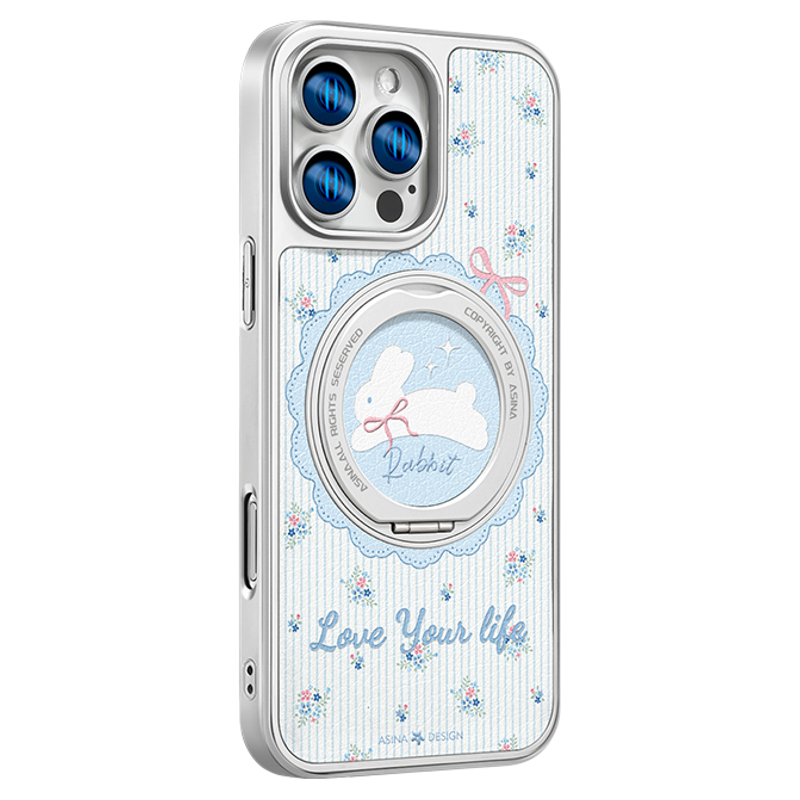 碎花小兔适用iPhone17Promax手机壳新款14磁吸带支架苹果16Pro全包套支点ip15高级感的简约女13pm全包仿皮air