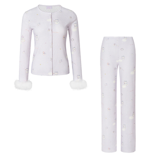 SILKY MIRACLE羽毛针织桑蚕丝睡衣套装HelloKitty联名开衫家居服