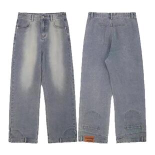 98SQUID 【你裤子穿反了】美式复古水系反穿牛仔裤男女阔腿倒装裤