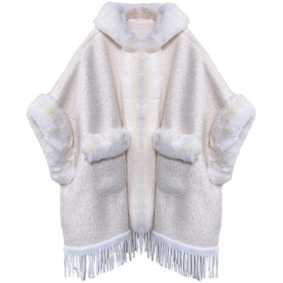 冬季大码亮丝颗粒斗篷披肩中长款