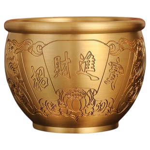 百福铜缸黄铜米缸摆件家居客厅冰箱招聚财存财特大号存钱罐聚宝盆