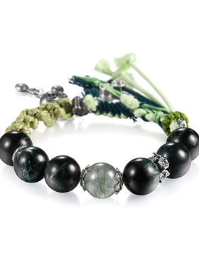 聚金缘 I 原创招财手串手链男女小众百搭绿发晶绿龙晶编织手绳