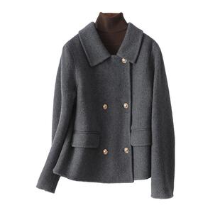 毛呢外套女短款双排扣高级灰韩版小个子春秋新款无羊绒双面呢大衣