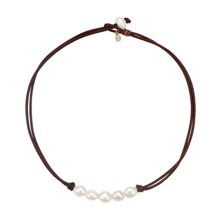 CHEZ LOOPS微笑天然淡水珍珠项链 原创设计个性皮绳时尚百搭新款