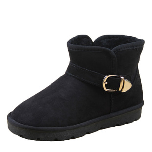 冬季人本雪地靴女棉鞋 高帮绒面平底靴休闲保暖鞋一脚蹬短棉靴805