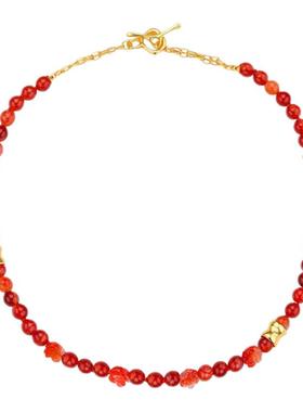 daartemis玫瑰系列玛瑙雕刻玫瑰CHOKER复古红色流行时尚颈链