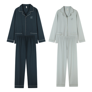 情侣睡衣拉架棉长袖春秋款女士简约休闲男士舒适开衫家居服套装