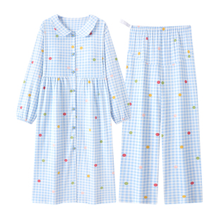 孕妇进产房待产裙夏薄款月子服带胸垫春秋纯棉哺乳睡裙两件套裙裤