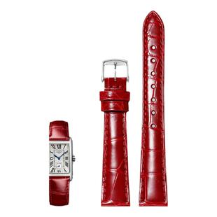 鳄鱼皮表带适配浪琴黛绰维纳手表表带L5.255女款方形真皮表带15mm