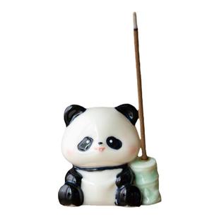 创意小熊猫陶瓷沉香线香香插香座侘寂风家用室内简约中式茶宠摆件