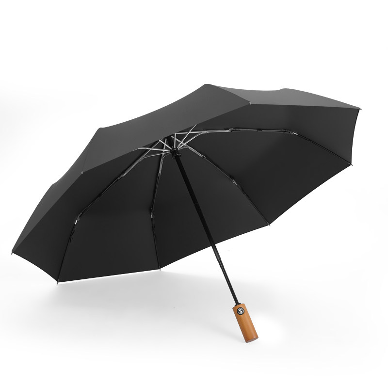 何伞匠黑胶太阳伞防晒防紫外线遮阳伞晴雨两用全自动实木直柄雨伞