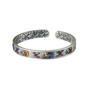 宫里上新银手镯女纯银镯子999足银珐琅国风生日母亲节礼物送妈妈