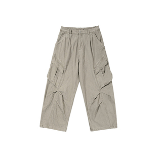 UNRETRO 美式复古大口袋休闲工装裤女秋冬新款黑色弯刀宽松阔腿裤