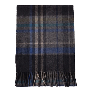 圣雪绒秋冬新款100%山羊绒苏格兰灰驼绿黑格纹流苏围巾