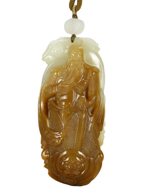 和田玉关公手把件男款