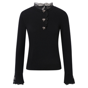 【羊毛】La Koradior拉珂蒂蕾丝立领羊毛小衫打底上衣秋季针织衫