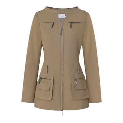 复古一字肩修身工装夹克外套