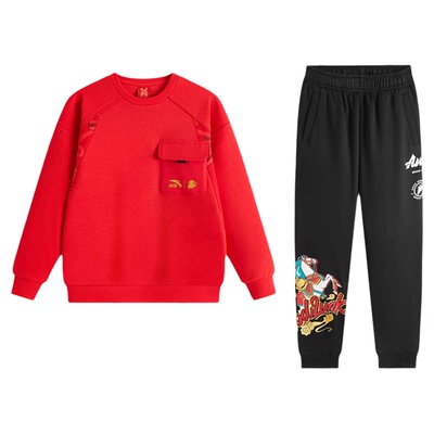 安踏男童卫衣套装新年红色运动服
