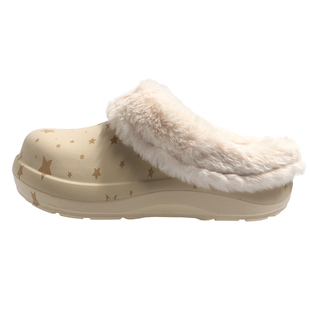 方鱼鹿 星星加绒毛毛棉拖鞋女款2025冬季百搭防水厚底厨师鞋外穿