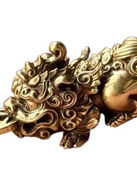 青炙貔貅招财迷你皮丘神兽纯黄铜挂坠挂脖绳子可伸缩吊坠礼物国风