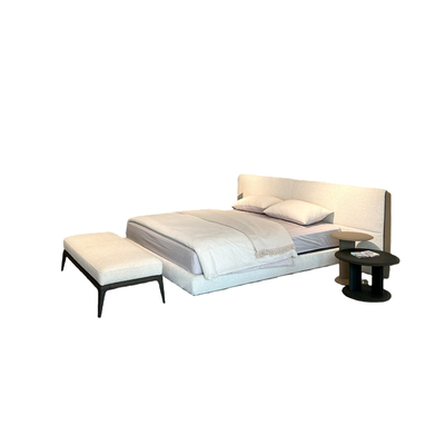 极简奶油风棉麻布艺宽屏床