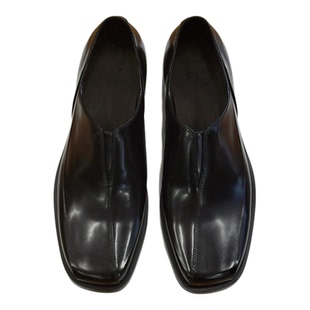 暗黑复古乐福鞋男女款一脚蹬穆勒鞋方头套脚德比鞋设计感休闲皮鞋