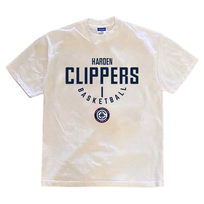 快船队哈登1号短袖T恤篮球运动休闲潮牌纯棉小领口重磅半袖打底衫