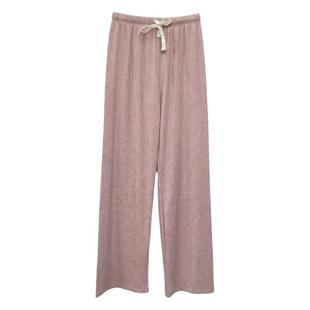 安璃 淡粉调绑带坑条纹休闲裤松紧腰宽松显瘦舒适百搭垂感阔腿裤