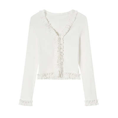 ARRIVING修身荷叶卷边针织开衫