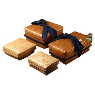 竹编复古方形竹盒手编长方形竹篮中秋月饼盒手工竹编 仿古收纳盒